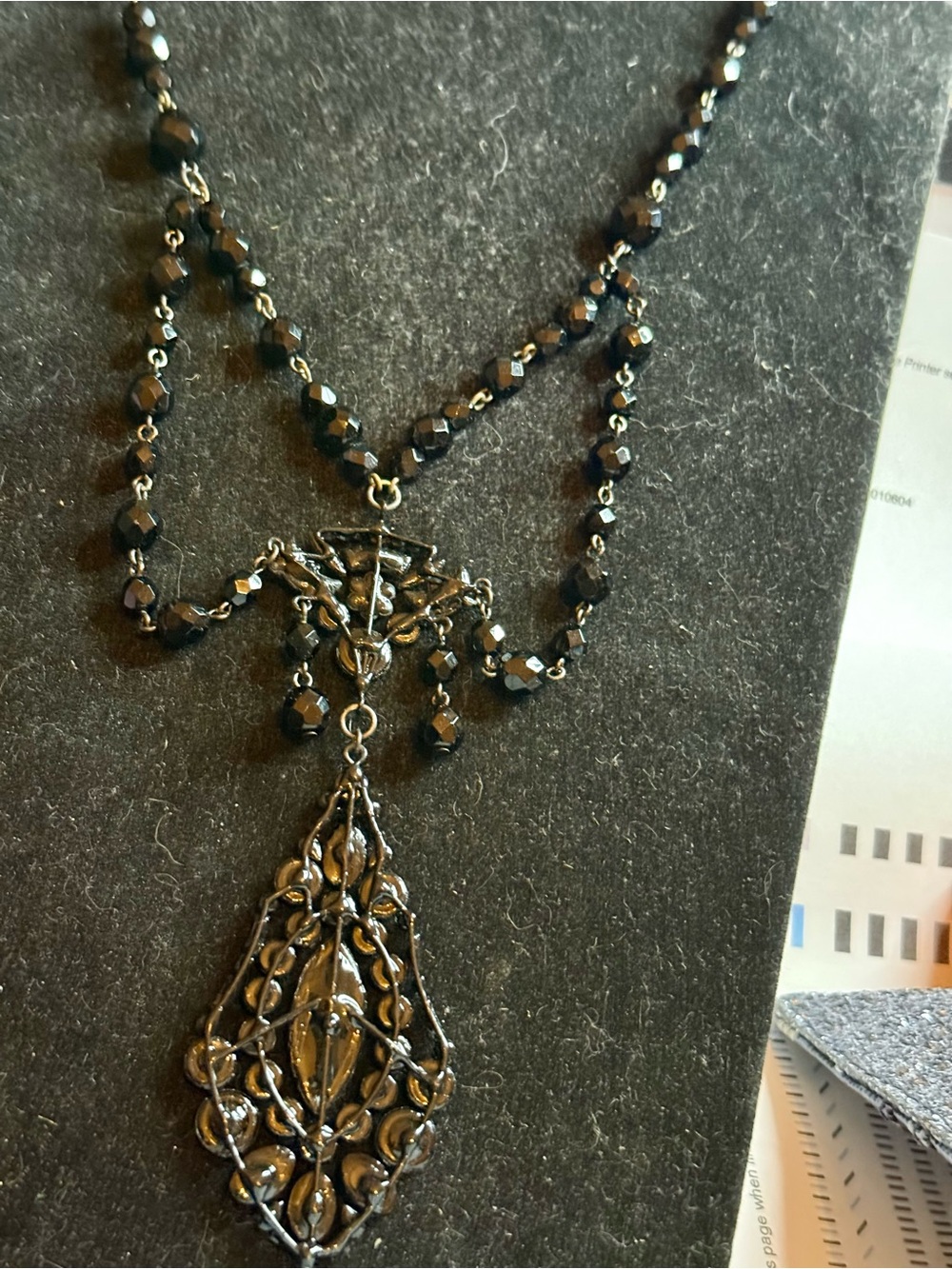 Vintage-Inspired Black Filigree Pendant Necklace - Unbranded